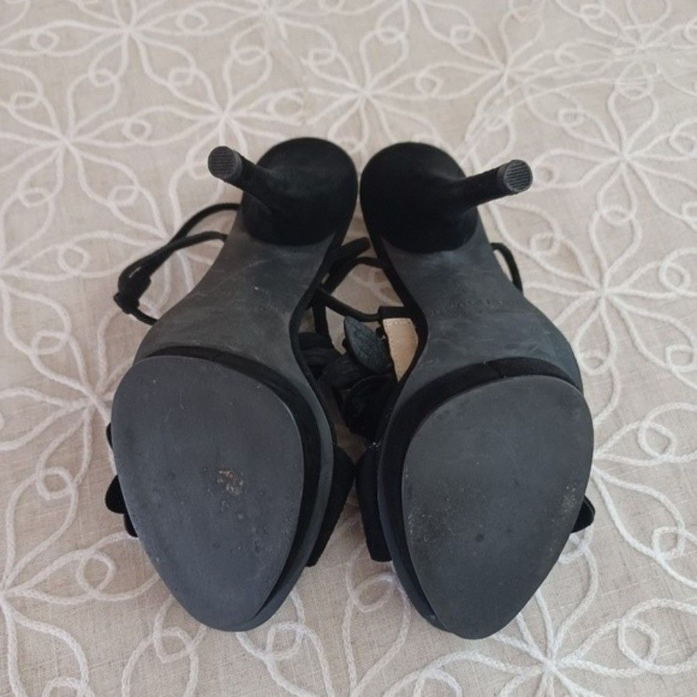 Colin Stuart Black Slingback Suede Flower Heels Sandals - Picture 13 of 16